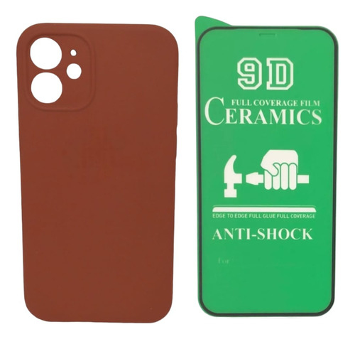 Estuche Silicone Case Para iPhone 12 Mini Y Vidrio Ceramico