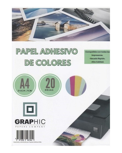 Papel Adhesivo De Colores A4 20 Hojas Pgc