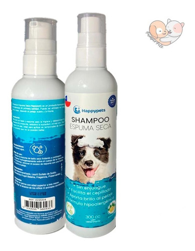 Shampoo Espuma Seca Para Perro Baño En Seco Happypets 300cc