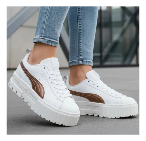Tenis Puma Mayze Glow Up Plataforma Mujer - 39838401 Blanco \u002F Beige Chunky Cómodos Casuales | Envío gratis
