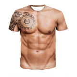 Camiseta Con Estampado De Tatuaje Muscular En 3d Para Hombre