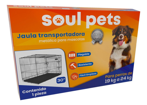 Soul Pets Jaula Metálica Reforzada 30 Pulgadas 75.5x47x54.5cm Color Negro