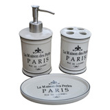 Set Baño Cerámica Paris Jabonera +dispenser +bandeja + Vasos