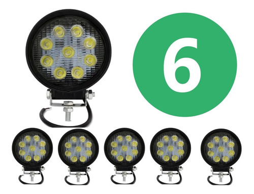 Pack 6 Foco Led Neblinero 27w Redondos 9 Led