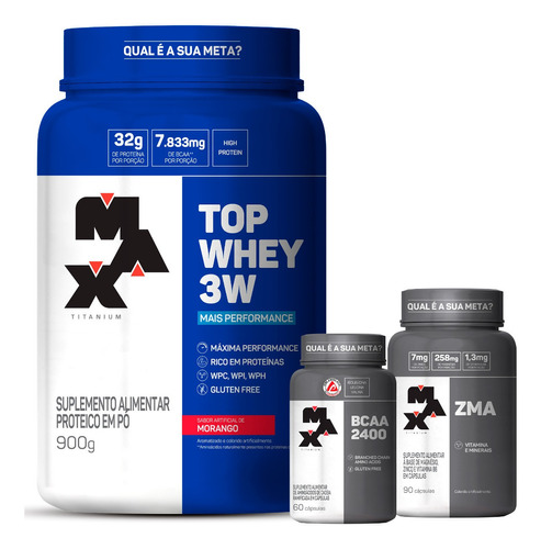 Combo Top Whey 3w 900g + Bcaa + Zma Grátis 