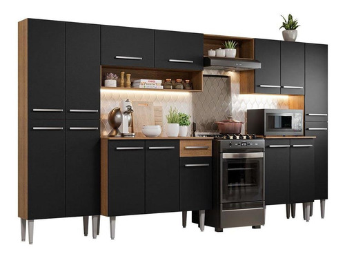 Cocina Integral 325cm Negro/marrón Emilly Joy Madesa Color Negro/rustic