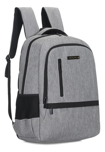 Mochila Porta Notebook Urbana Super Acolchada Travel Premium Color Gris Claro 15993 Diseño De La Tela Liso