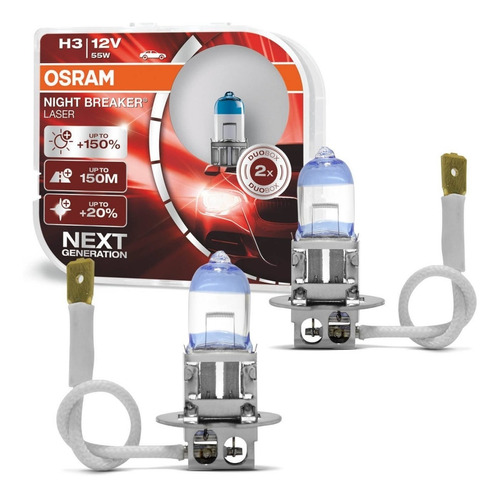 2 Lampada Osram Night Breaker H3 12v 55 Wts 3900k 110% Luz