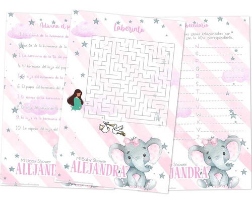 Juegos Baby Shower Elefante Rosa Niña Personalizados Digital