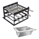 Kit Braseiro 48x50 Com Grill Manual Preto 4 Espetos + Grelha