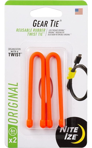Pack 2 Amarras Reutilizables Gear Tie Nite Ize Colores Color Naranja
