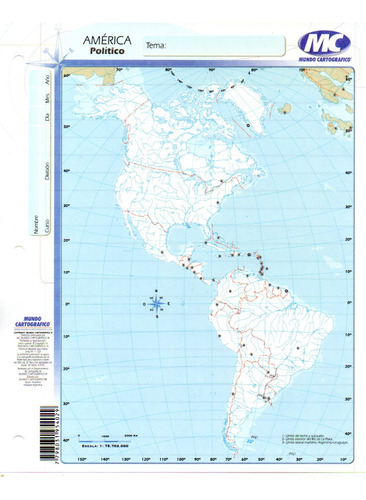 Mapa Escolar N°3 X40 Unid Cont Americano Político - 24x19cm