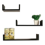 Kit 3 Prateleira U Preto 40/50/60 Mdf Decorativo Quarto Full