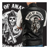 Homens Colete Sons Of Anarchy Bordado Couro Rock Punk