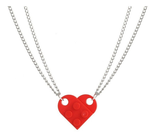 Collar Encastre Corazón Novios Amigos Pareja Rojo