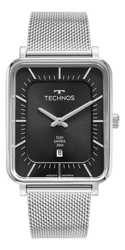 Relógio Technos Masculino Slim Prata - Gm10ys/1p Correia Prateado Bisel Prateado Fundo Preto