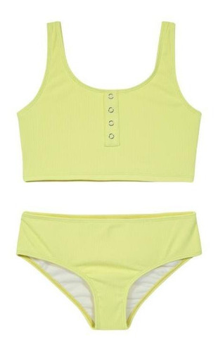 Teens Niña Tankini Uv+30 Camiseta Rib Textura Amarillo