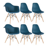 Kit Cadeiras Cozinha Eames Wood 2 Daw E 4 Dsw  Varias Cores Cor Da Estrutura Da Cadeira Azul-petróleo