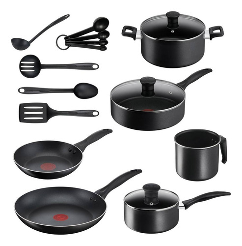 Batería De Cocina T-fal Easy Care Easy Care 17 Pzas Color Negro