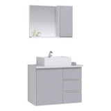 Conjunto Gabinete Banheiro Prisma 60cm Móvel Branco_cinza