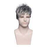 Short Straight Gray Black Synthetic Wigs For Men 1