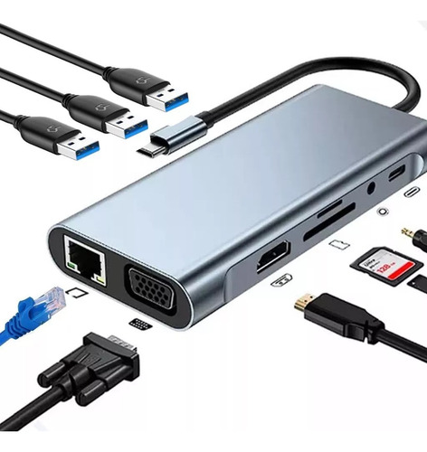 Adaptador Multiportas 10 Em 1 Tipo C Hdmi Ethernet Sd Bk-c3