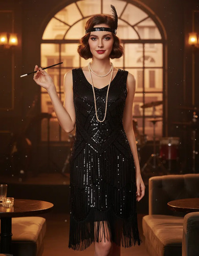 Vestido Vintage De Lentejuelas De 1920, Vestido Con Borlas Y