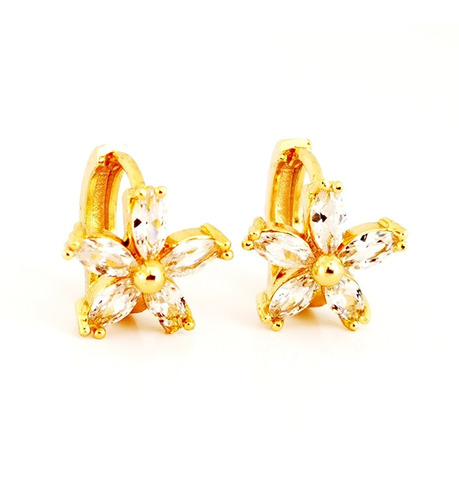 Aretes De Flor De Zirconias Calidad Diamante En Estuche.