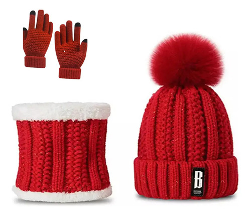 Conjunto De Invierno 3 En 1 Para Mujer: Gorro, Bufanda, Guan