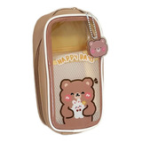 Cartuchera Escolar Kawaii Expandible Transp (oso Marron)