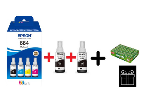 Pack 6 Botella Tinta Epson 664 3 Negras + 3 Color +obsequio!