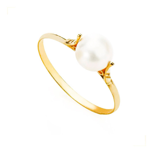 Anel Feminino Ouro 18k Pérola Natural Solitário Casamento