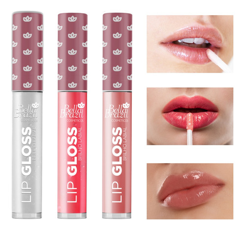 Kit 03 Coleção Lip Gloss Brilho Labial Bella Brazil