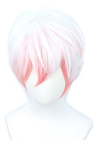 Linfairy Peluca Corta Recta Rosa Blanca Cosplay Peluca Disfr