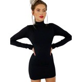 Vestido Curto Feminino  Inverno  Manga Longa Gola Alta 