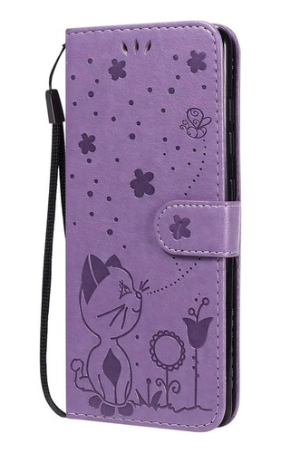 Funda De Piel Tipo Cartera Con Tapa De Gato Para Samsung Gal