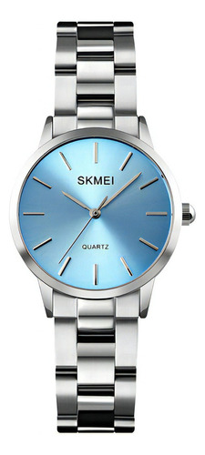 Reloj Mujer Skmei 1695 Acero Minimalista Elegante Clasico Color De La Malla Plateado/azul