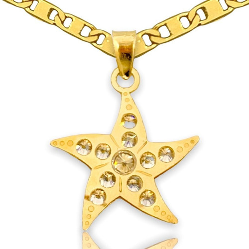 Dije Forma De Estrella De Mar Oro Puro 10k 1.6 Cm Cadena