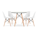 Combo Mesa Vidrio Eames 120 Mt + 4 Sillas Eames Diseño Hogar