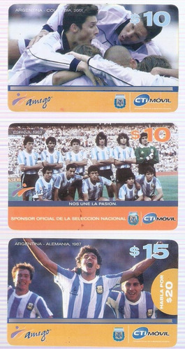 Lote 3 Tarjetas Telefonicas Seleccion Argentina