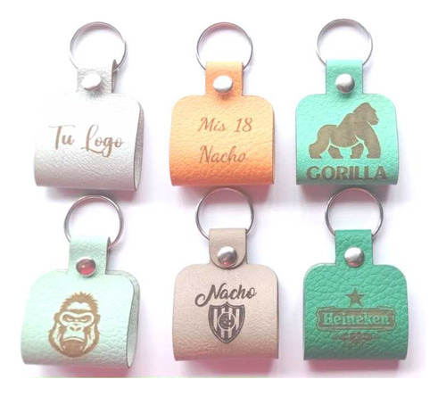 20 Llaveros Ecocuero Souvenir Grabado Doble - Personalizado