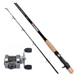 Combo Reel Rotativo Marine Sports + Caña Waterdog Grafito