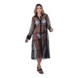 Saída De Praia Feminina Vestido Longo Manga Longa