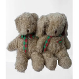 Oso Perro Peluche Lanudo Marron Con Moño Escoces 35 Cm