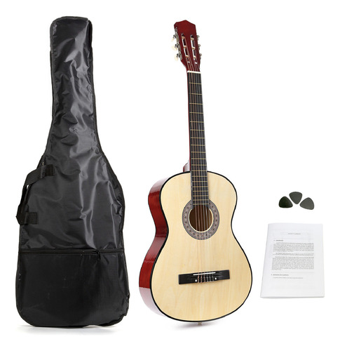 Guitarra Criolla Clasica Femmto Cg001 De Color Natural Para Mano Derecha Con Funda Y Puas