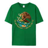 Camisa Blanca Verde Mexicana Emblema Impreso Tee