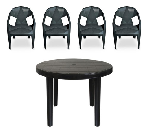 Conjunto Mesa Redonda Desmontável + 4 Cadeiras Diamond Preta