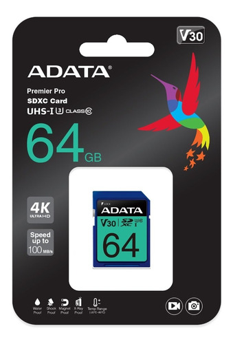 Memoria Sd Adata 64gb Premier Pro Graba Video En Ultrahd 4k