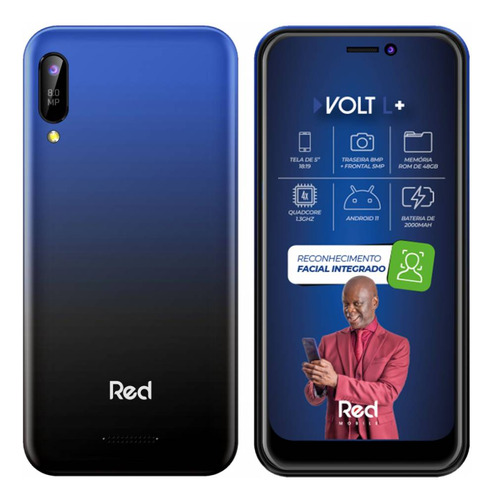 Smartphone Red Mobile Volt L+ Dual Sim 48 Gb Preto/azul 1 Gb Ram