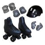 Patins Roller Infantil Quad Retro Bota C/ Kit Proteção Preto